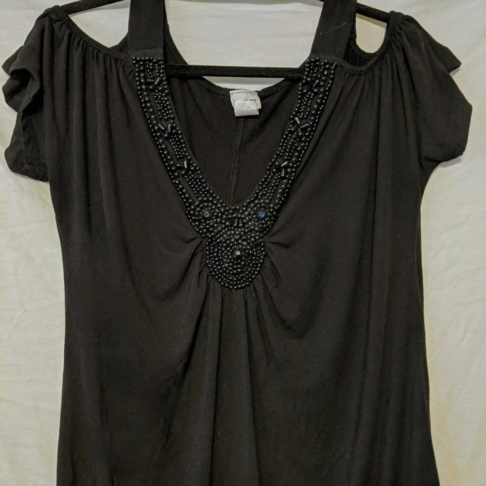 Plus size beaded top with cold shoulders